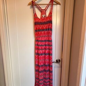 Red and Black Patterned Maxi Dress